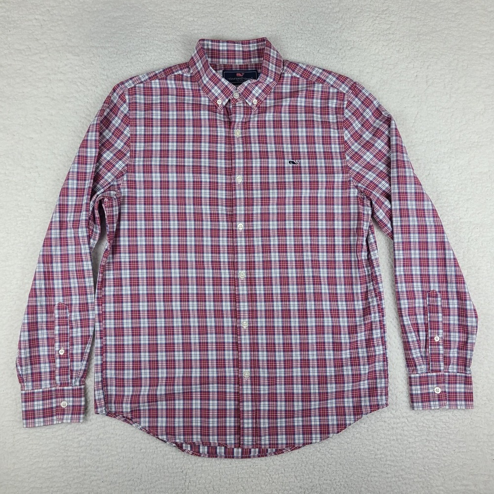 Vineyard Vines Whale‎ Shirt Mens Medium Blue Red Plaid Slim Fit Button Up EC